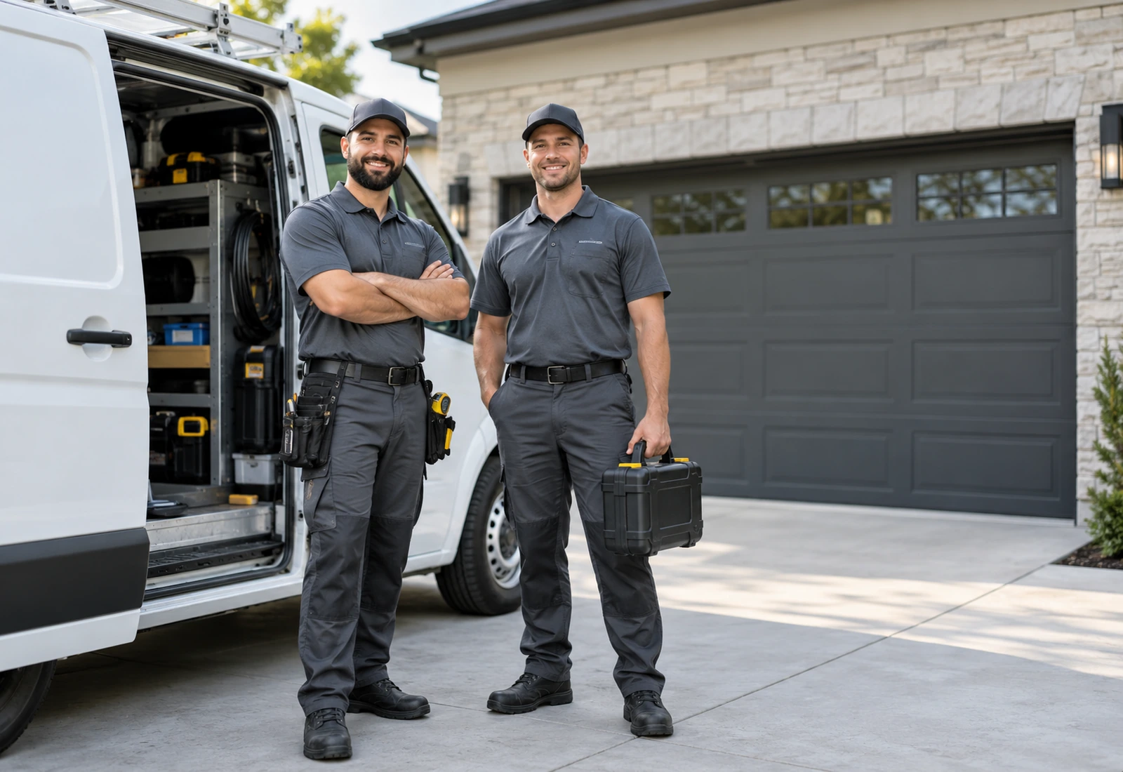 Garage Door Repair Service of Berkeley service team near a residential garage