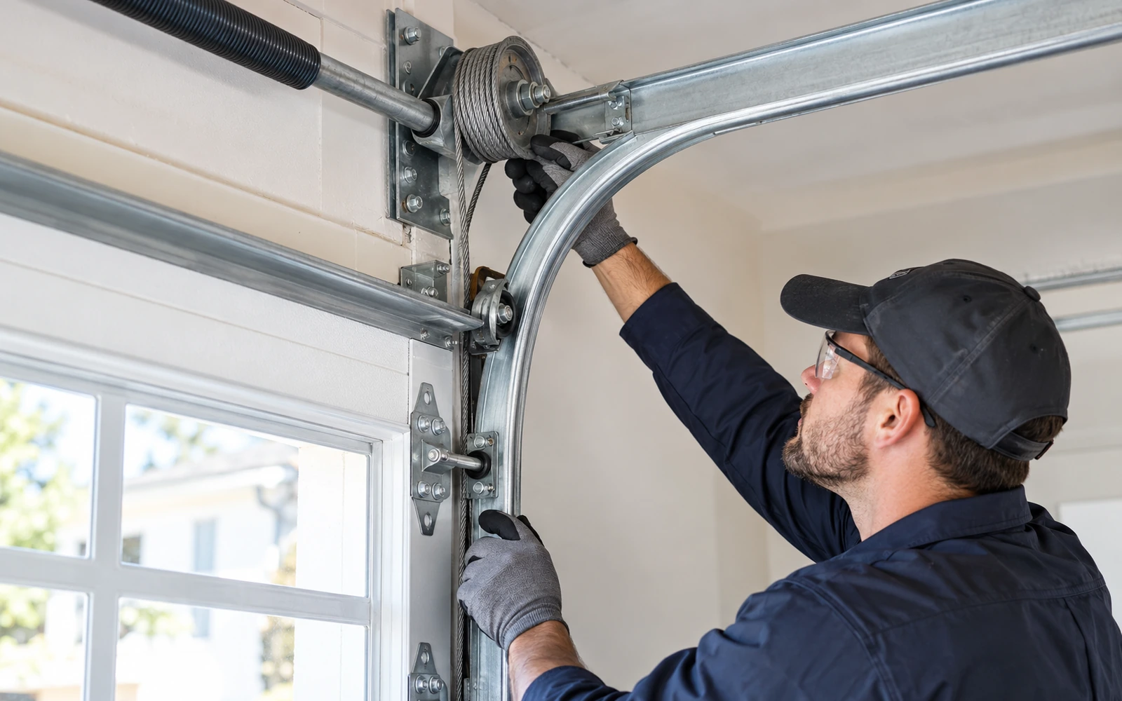 Garage door cable track and roller repair service