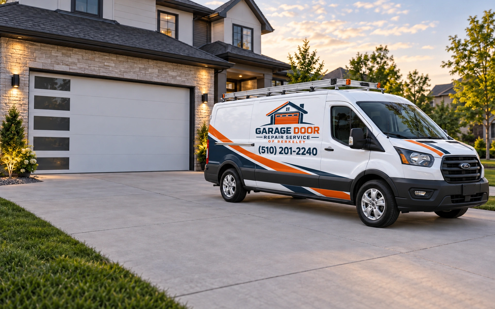 Garage Door Repair Service of Berkeley service van with phone number (510) 201-2240